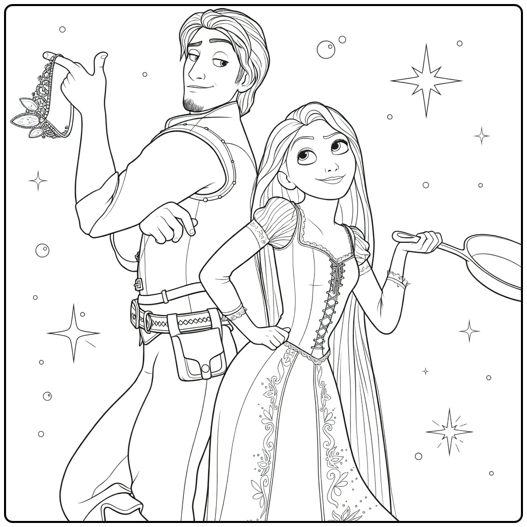 Rapunzel Duo Profile Tiara Pan coloring page