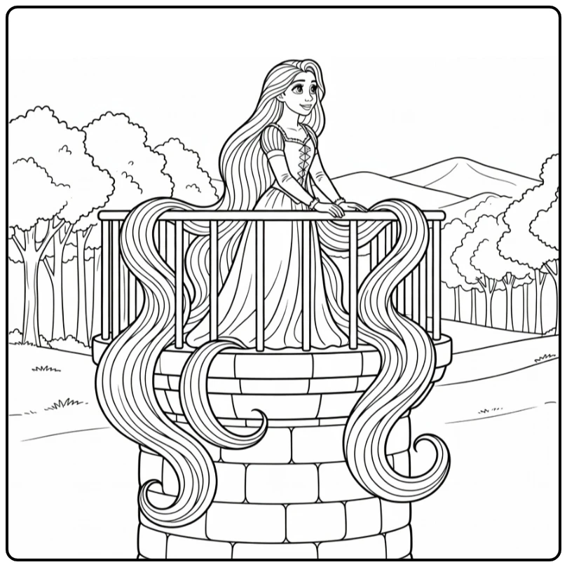 Rapunzel Tower Balcony Her Railing Forest Hills coloring page