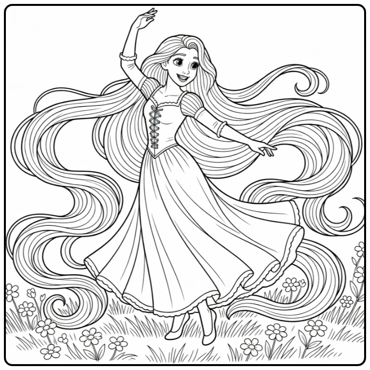 Rapunzel Happy Dancing Princess coloring page