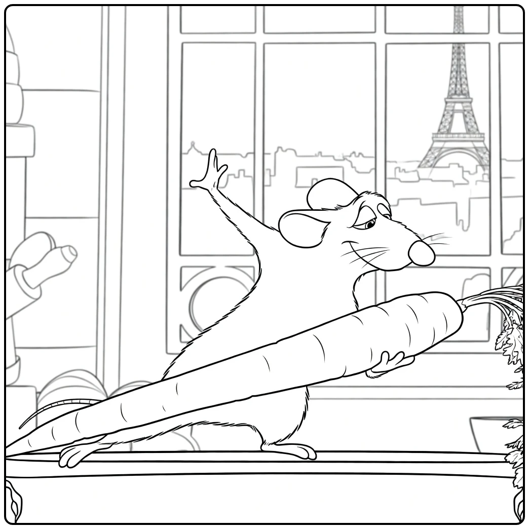 ratatouille Remy Zwaait with Wortel in Parijs coloring page