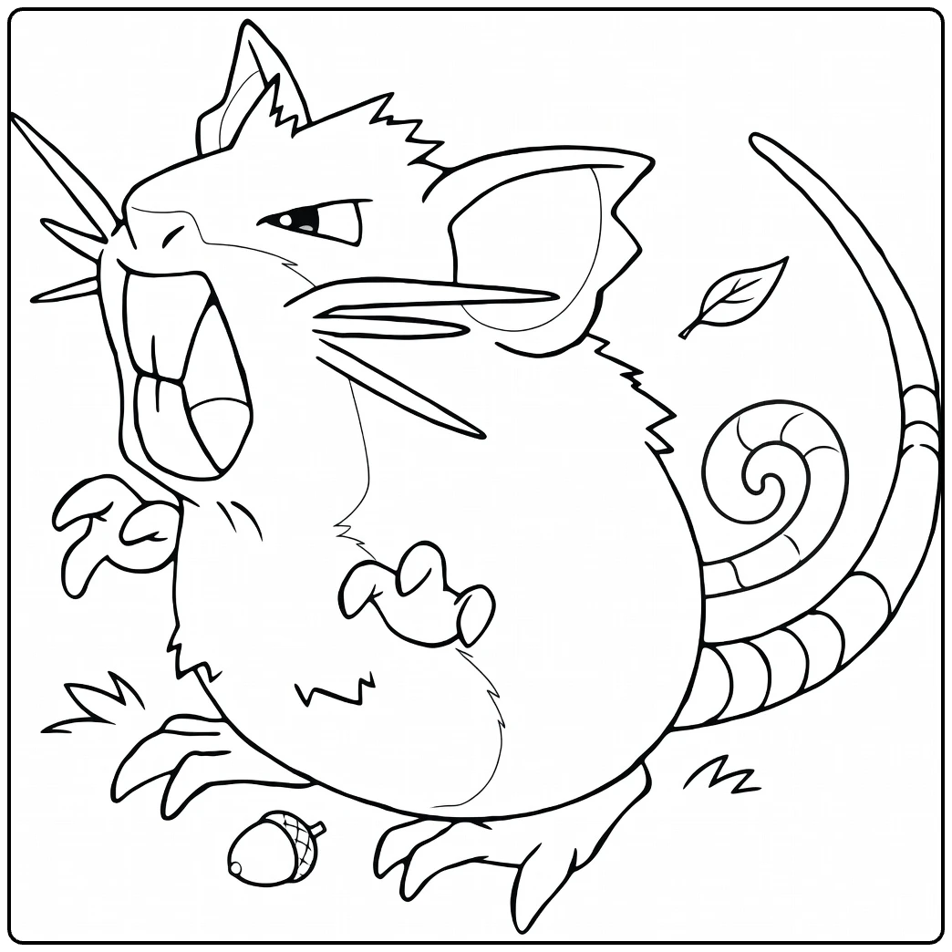 raticate Grommende Pokmon with Eikel coloring page