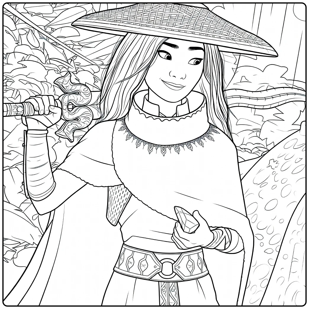 raya Heldin with Hat in Jungle Adventure coloring page