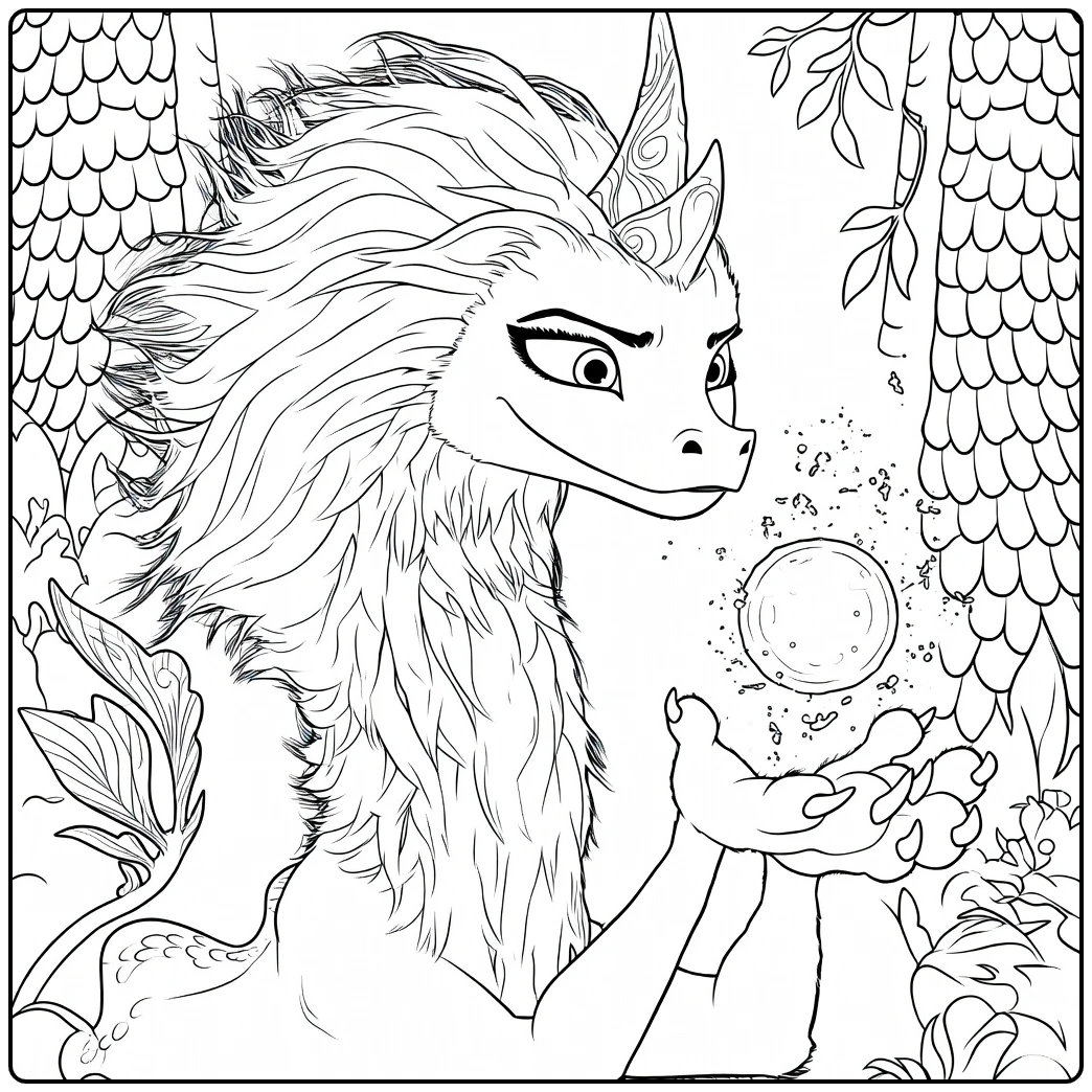 raya the Dragon Sisu with a Magische Bol coloring page