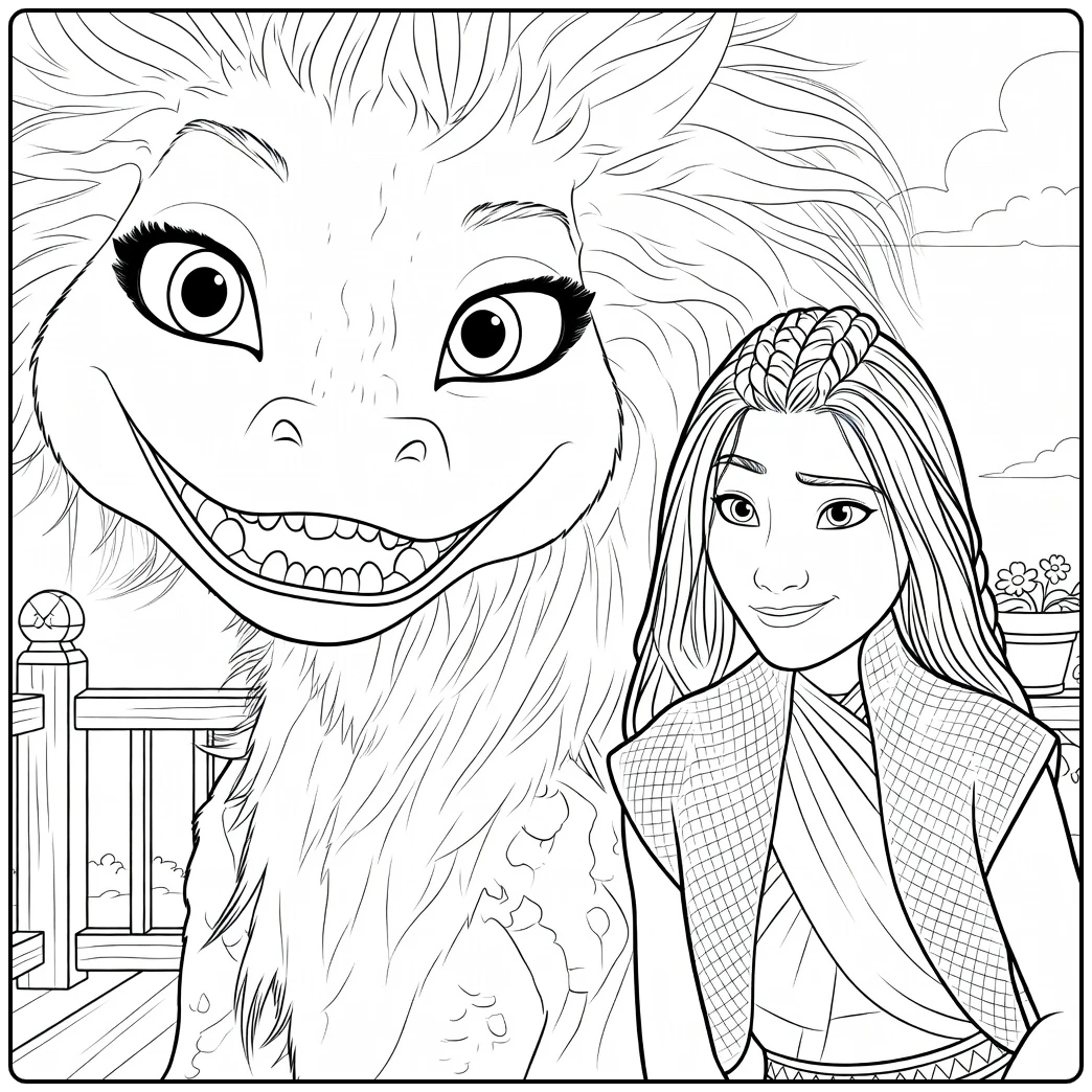 raya Raya Next to Sisu Dragon coloring page