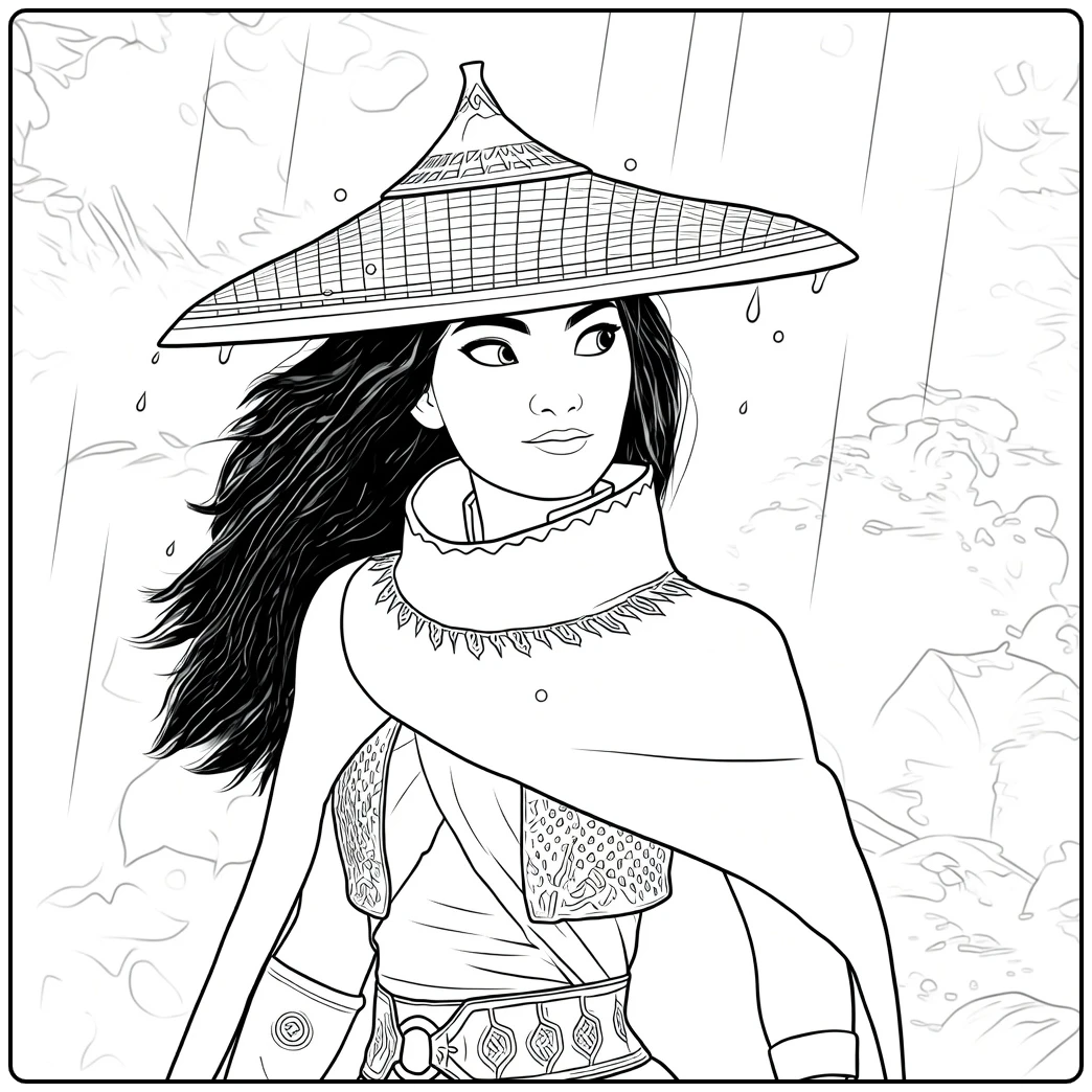raya Raya Standing in the Regen with Hat coloring page
