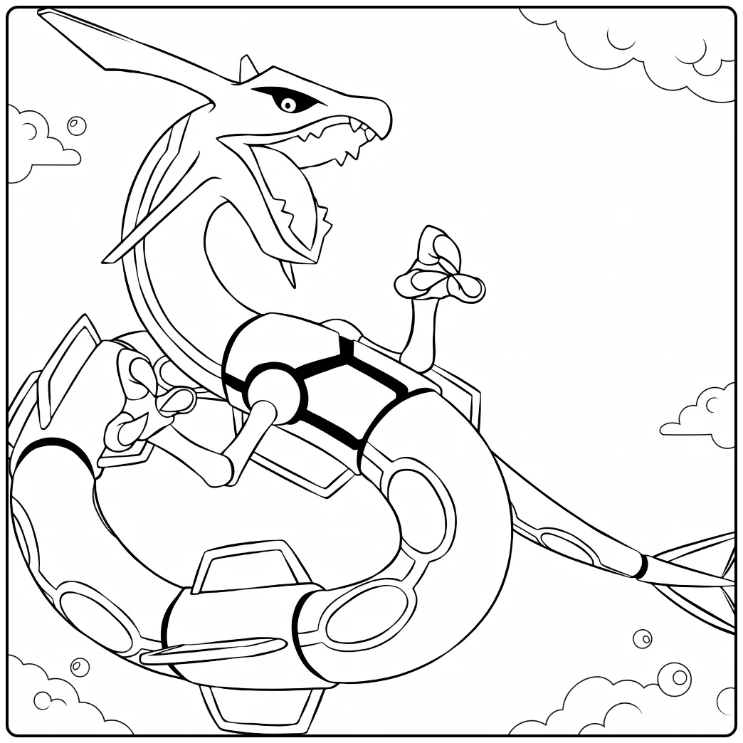 Rayquaza in Dynamic Flying Pose coloring page