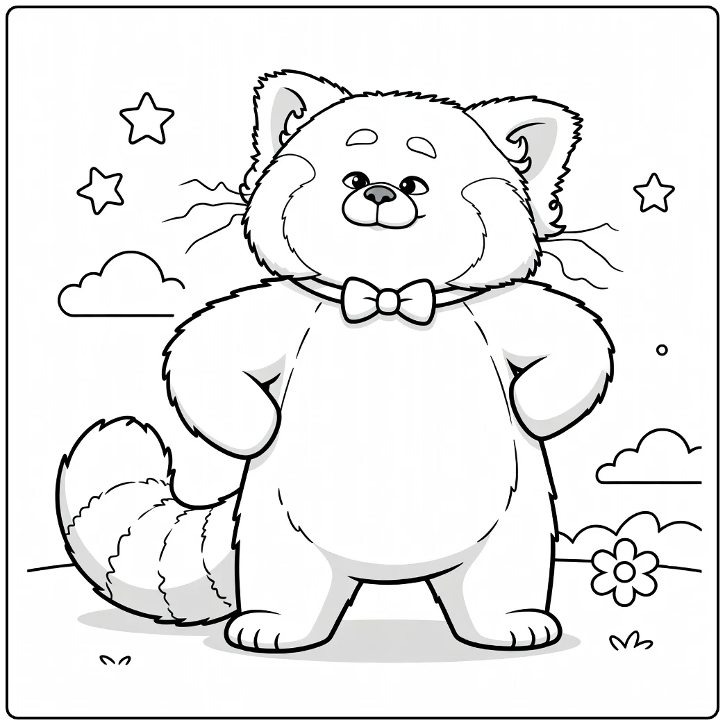 Red Panda Mei coloring page with a cute panda and bow