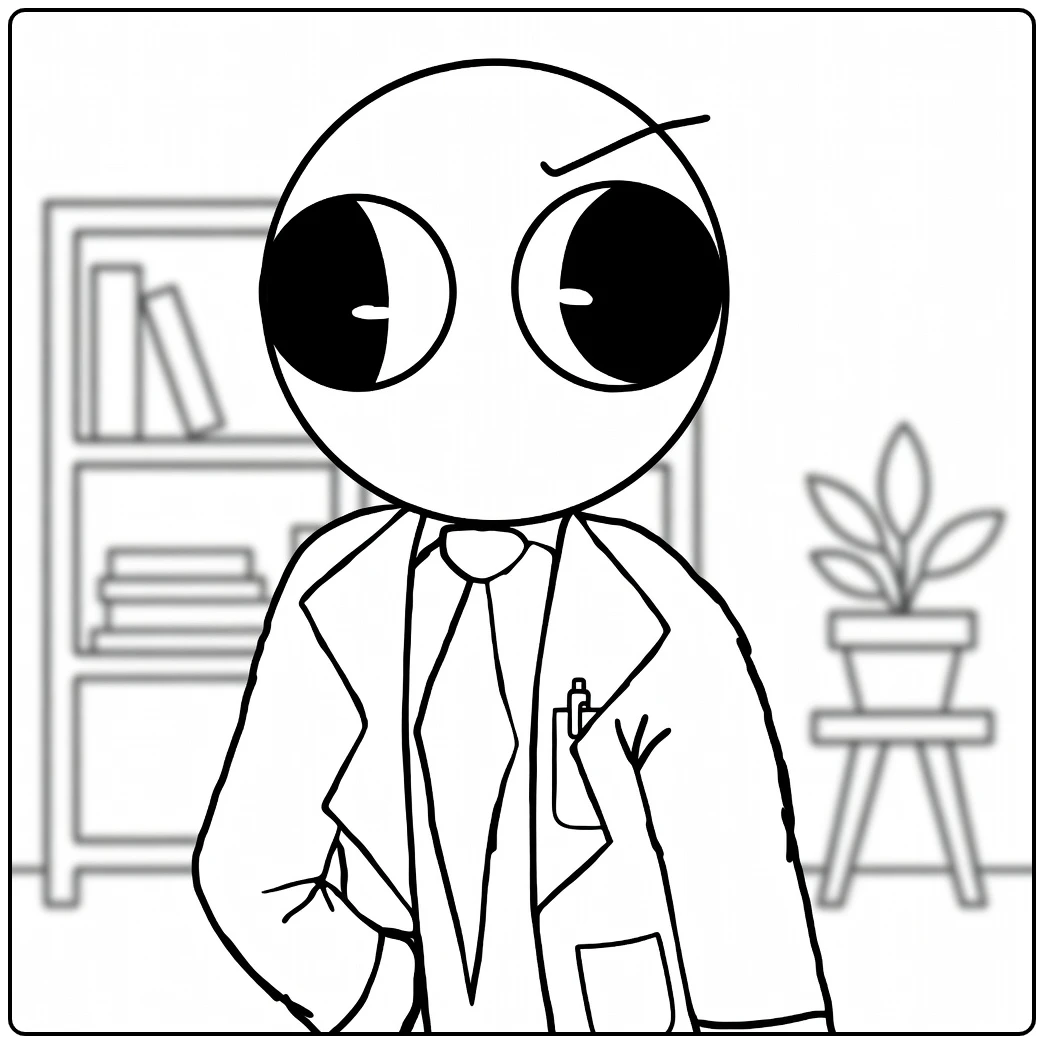 Red Rainbow Friends coloring page featuring the scientist character