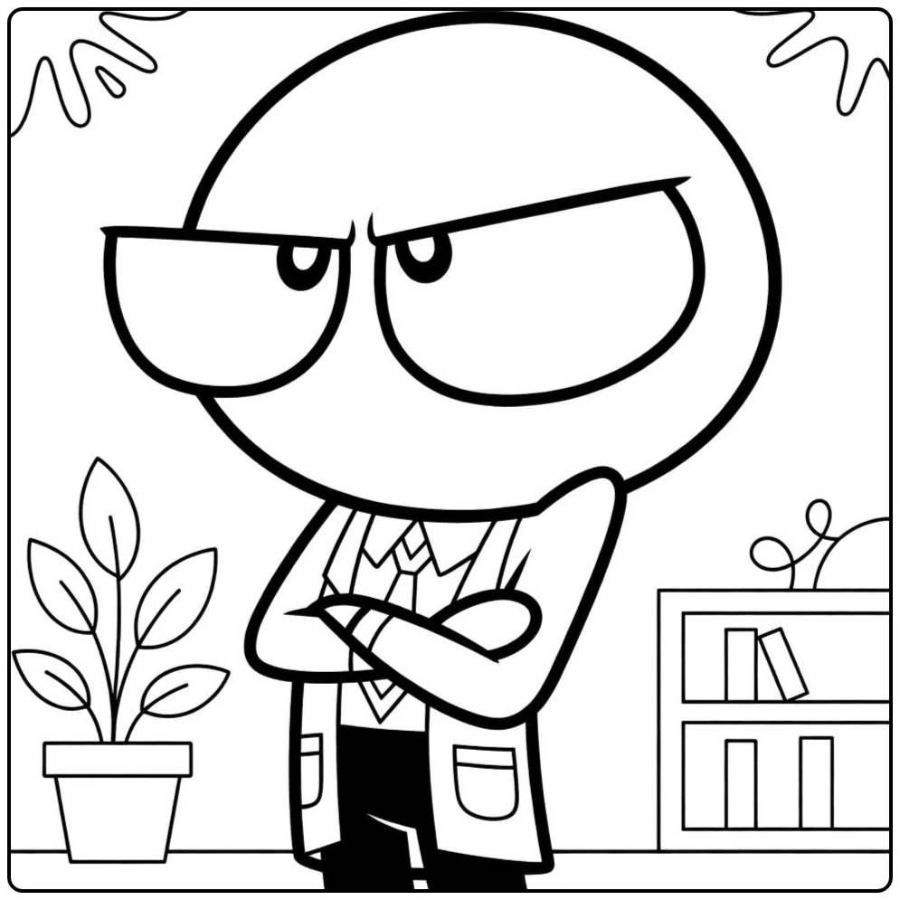 Red Rainbow Friends coloring page showing the scientist with an angry expression