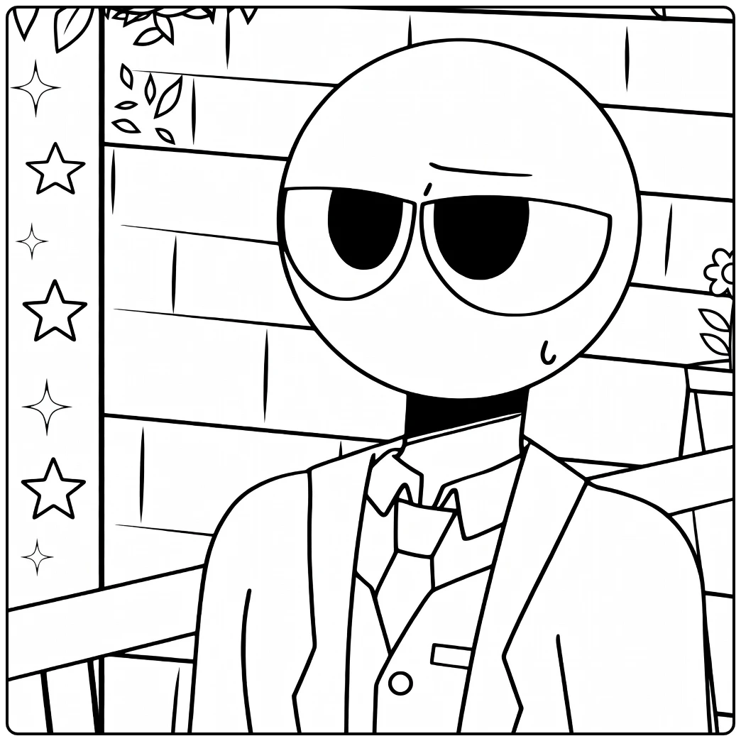 Red Rainbow Friends coloring page featuring a cool round-headed character in a suit