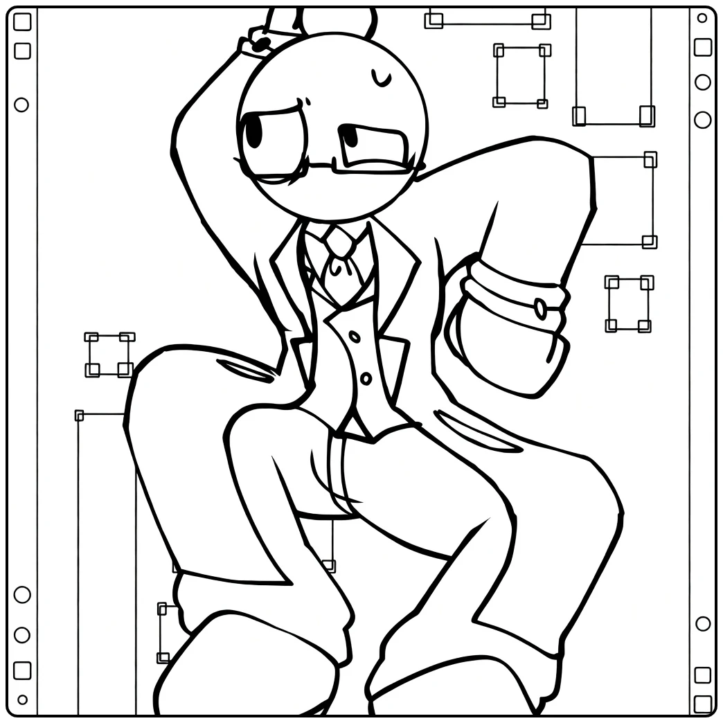 Red Rainbow Friends coloring page featuring an elegant seated character in a suit