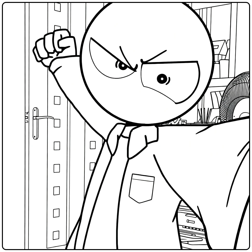 Red Rainbow Friends coloring page featuring an angry pointing pose