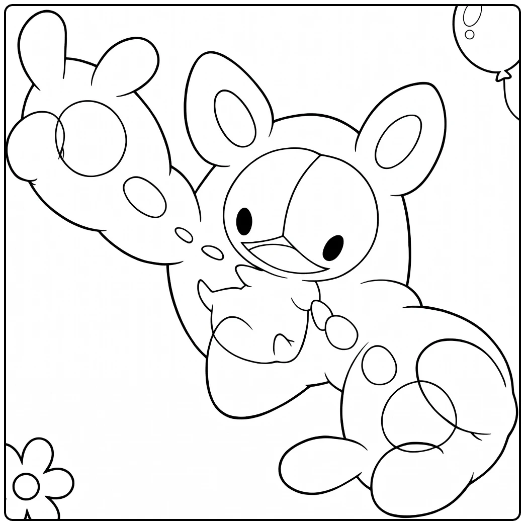 reuniclus coloring page for kids with bubbles and flower