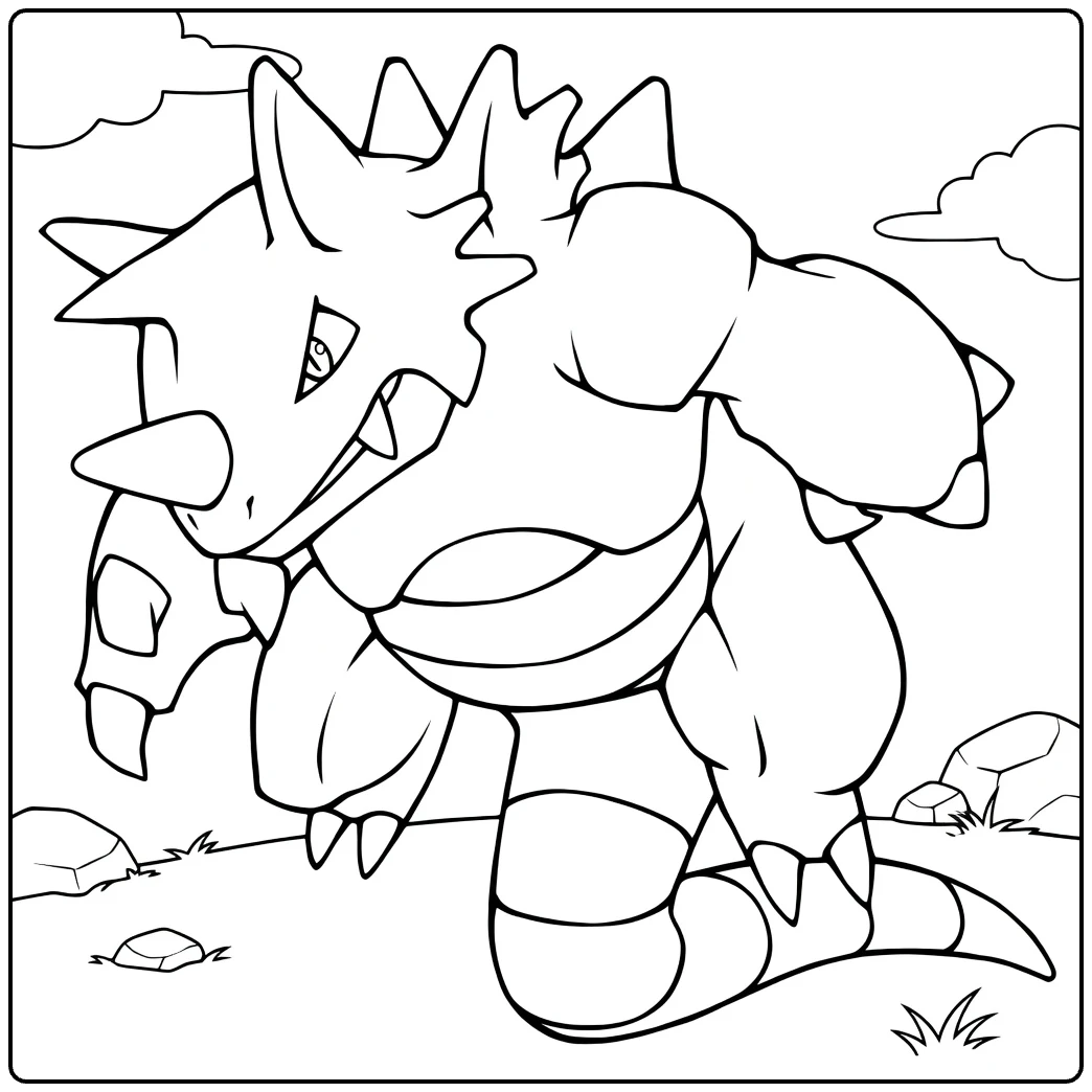 Rhydon Pokemon with Horns and Muscles coloring page