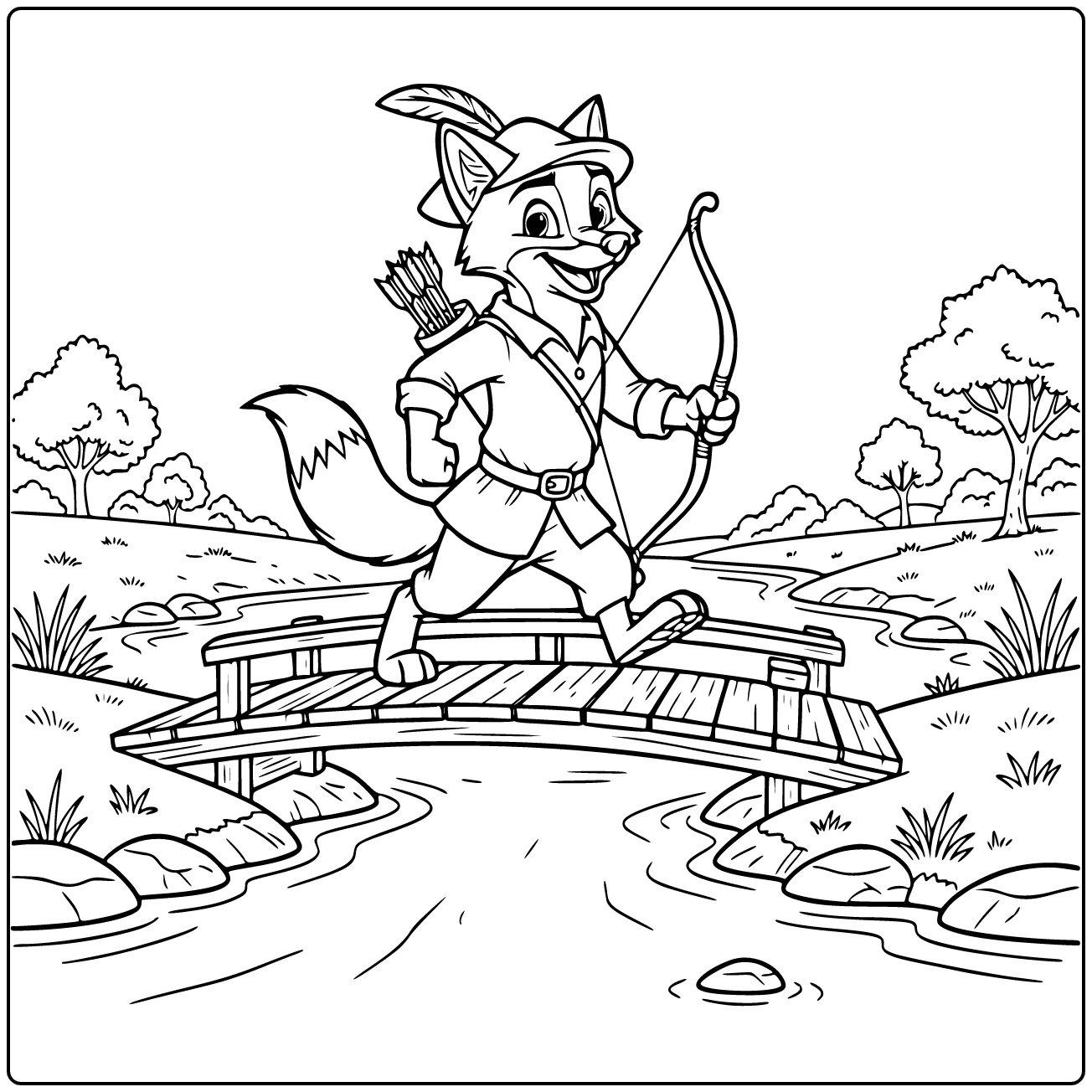 robin hood coloring page avontuurlijke animated vos