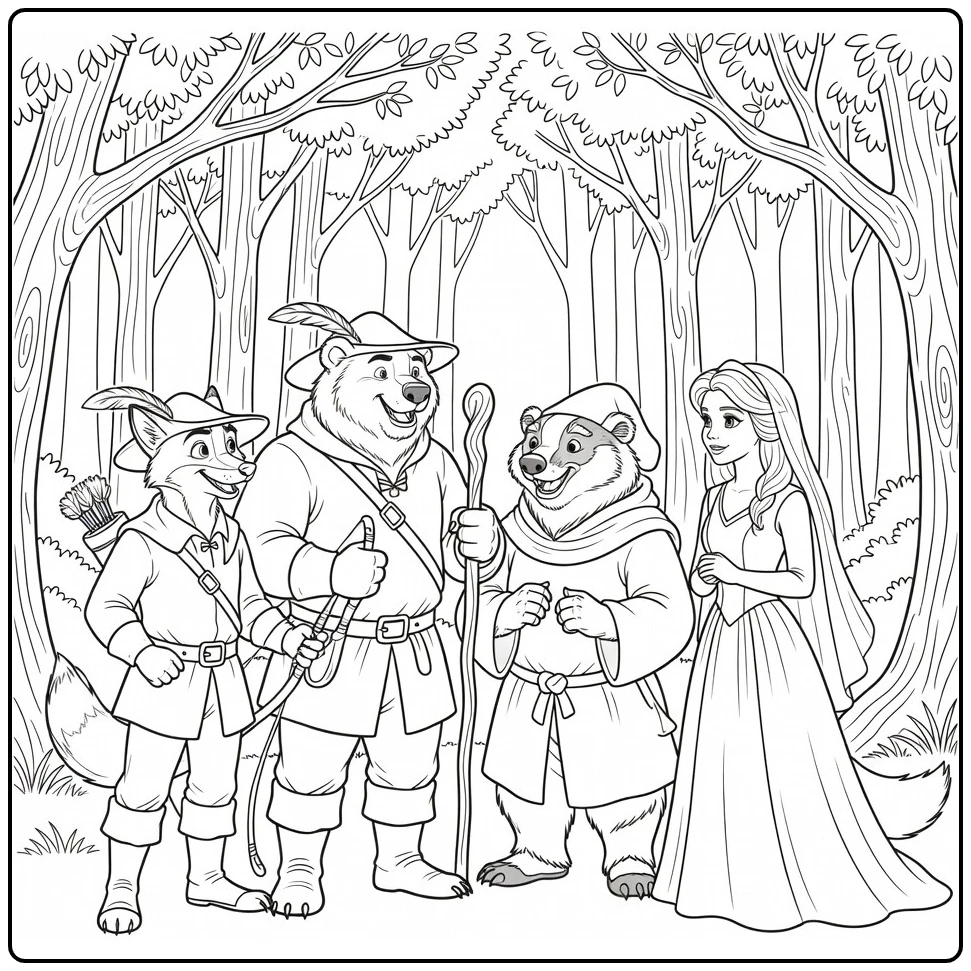 robin hood coloring page disney with little john and maid marian