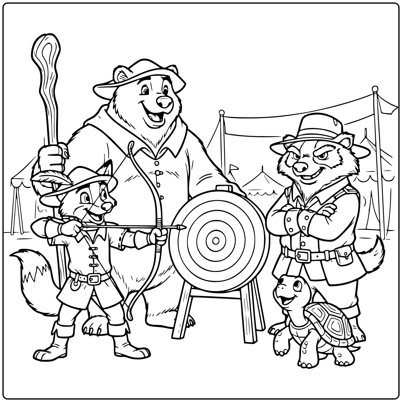 robin hood coloring page disney stijl with little john and sheriff