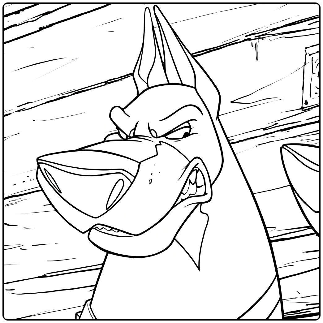 roscoe Dreigende Cartoon Hond in Stal coloring page