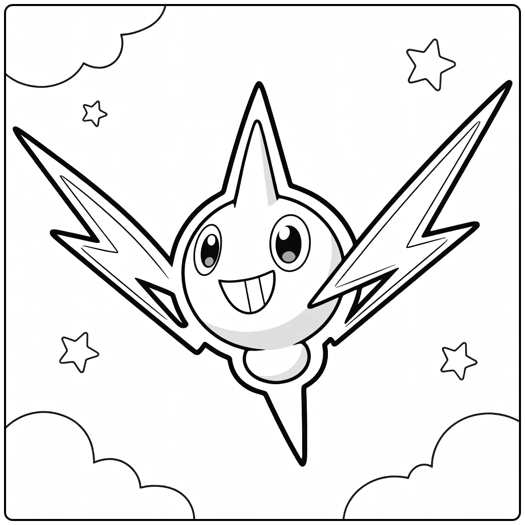Smiling Rotom with Little Stars and Clouds coloring page