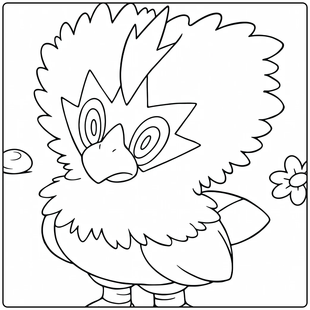 rufflet coloring page of fluffy vogel Pokemon with big eyes