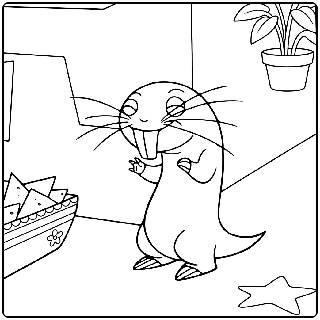 rufus a Cheerful Mol with Plant coloring page