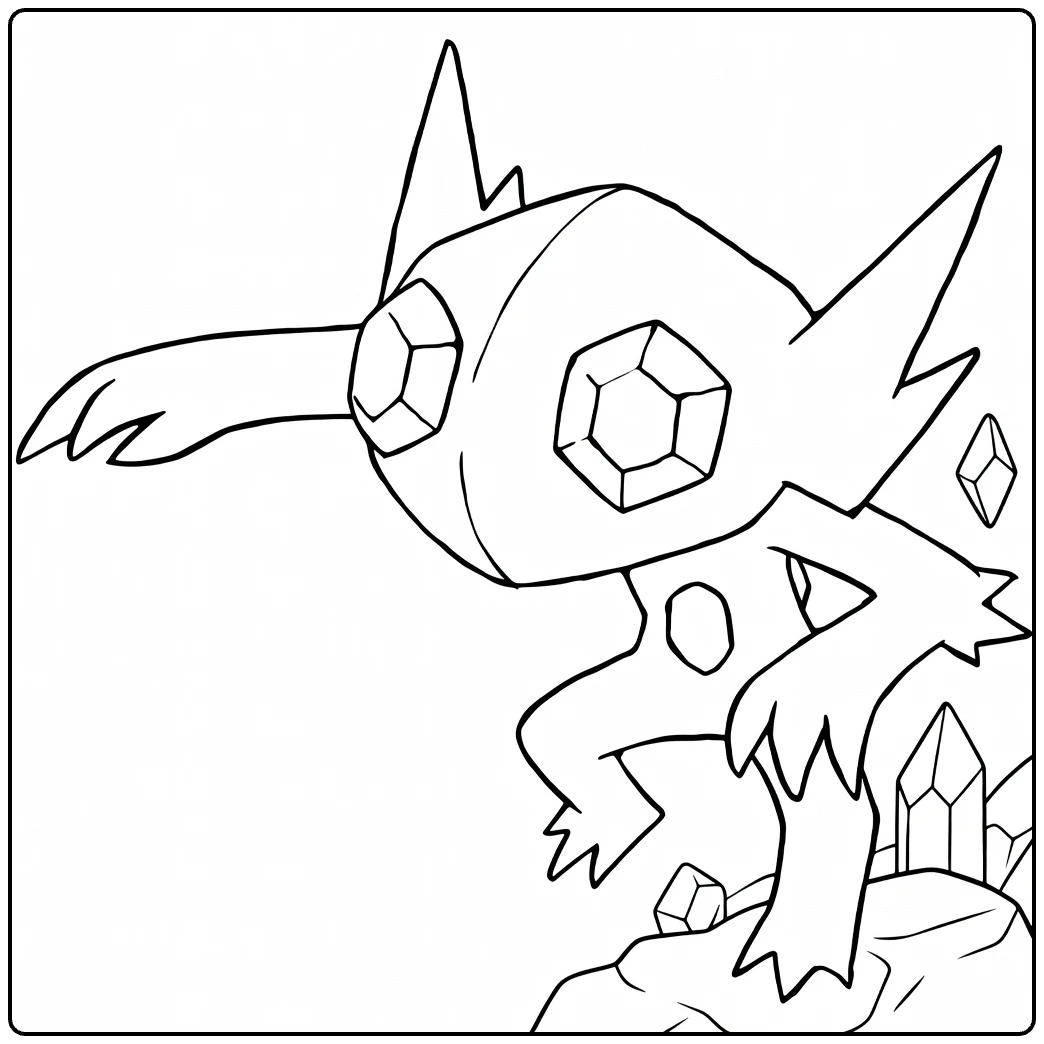 Sableye in Dynamic Pose with Crystals coloring page
