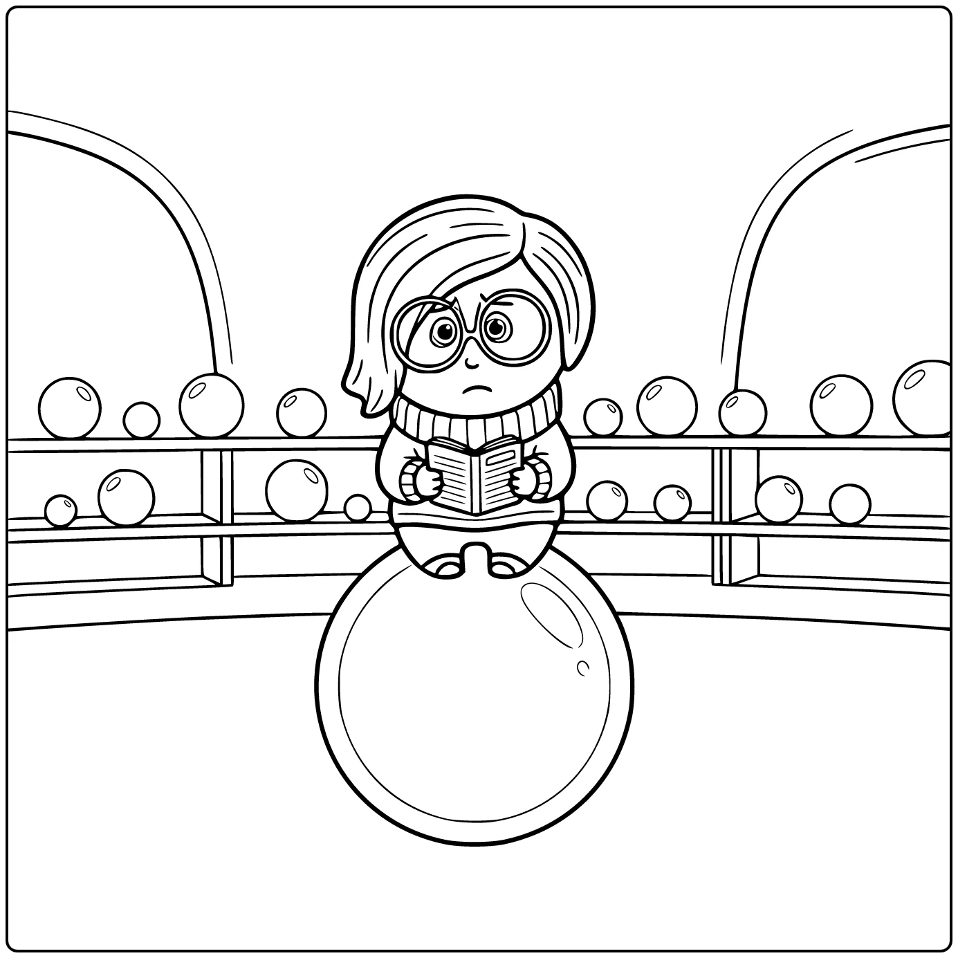 sadness Inside Out Resting on the Memory Orb coloring page