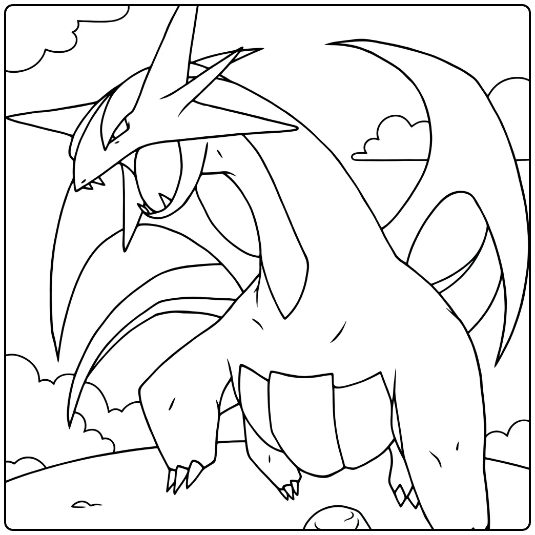 salamence coloring page for kids tough dragon pose