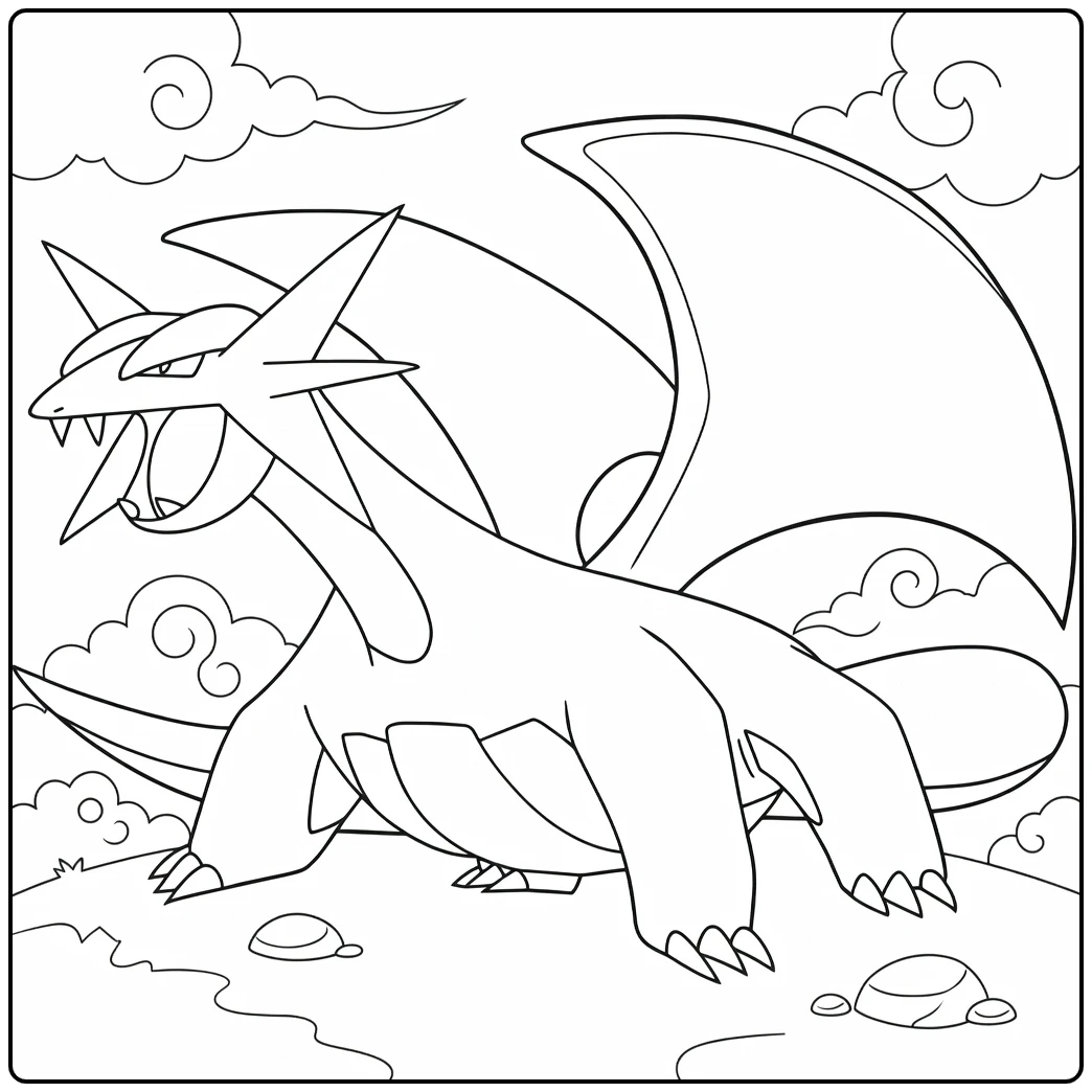 Salamence Fierce Pokemon in Flight coloring page