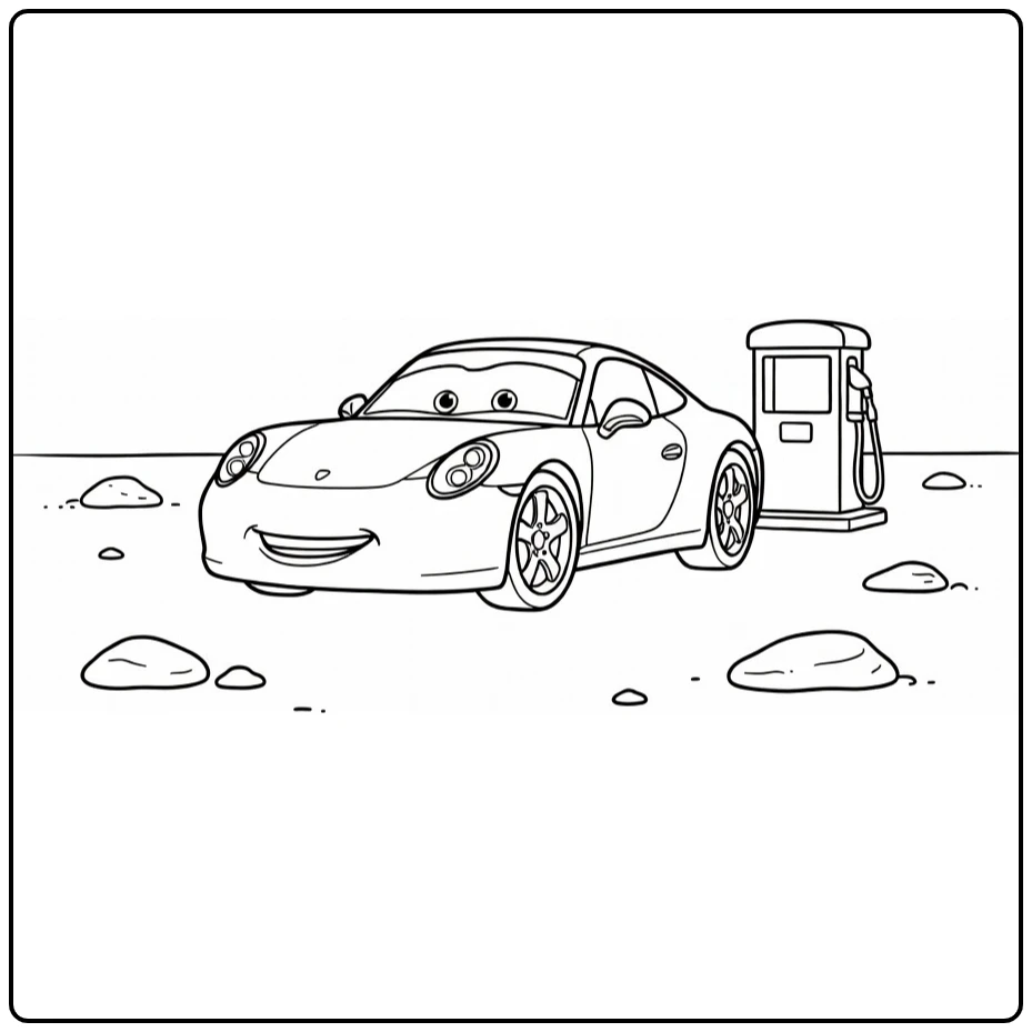 sally Carrera Geparkeerd Next to Wegpomp coloring page