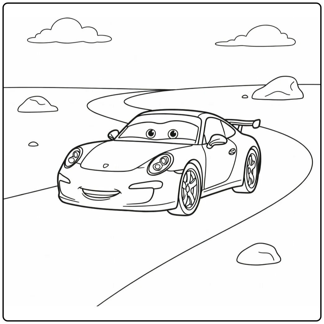 sally Carrera Langs Gladde Desert Road coloring page