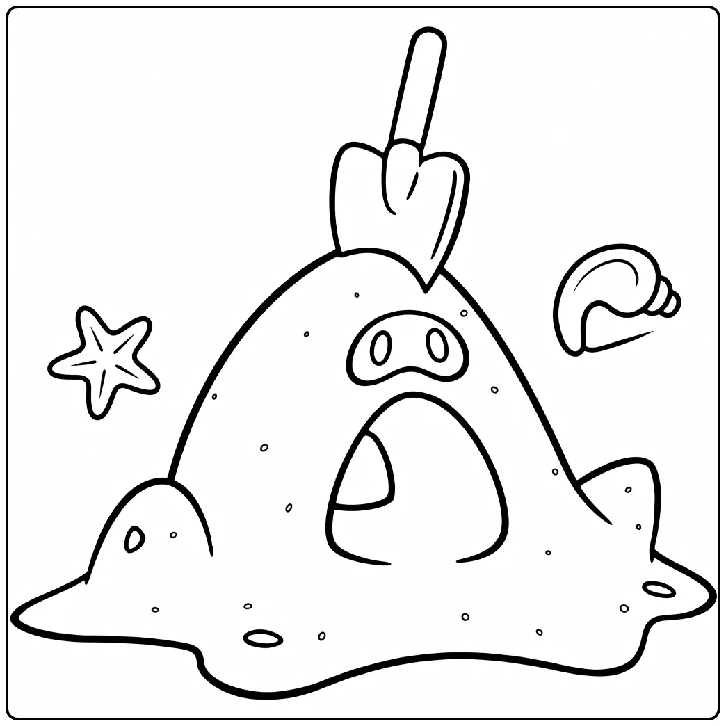 Sandygast Pokemon Sand Castle with Beach coloring page