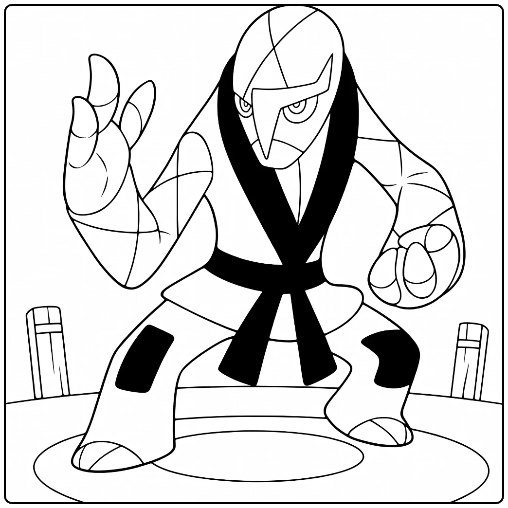 Pokemon Sawk in Dynamic Fighting Stance coloring page
