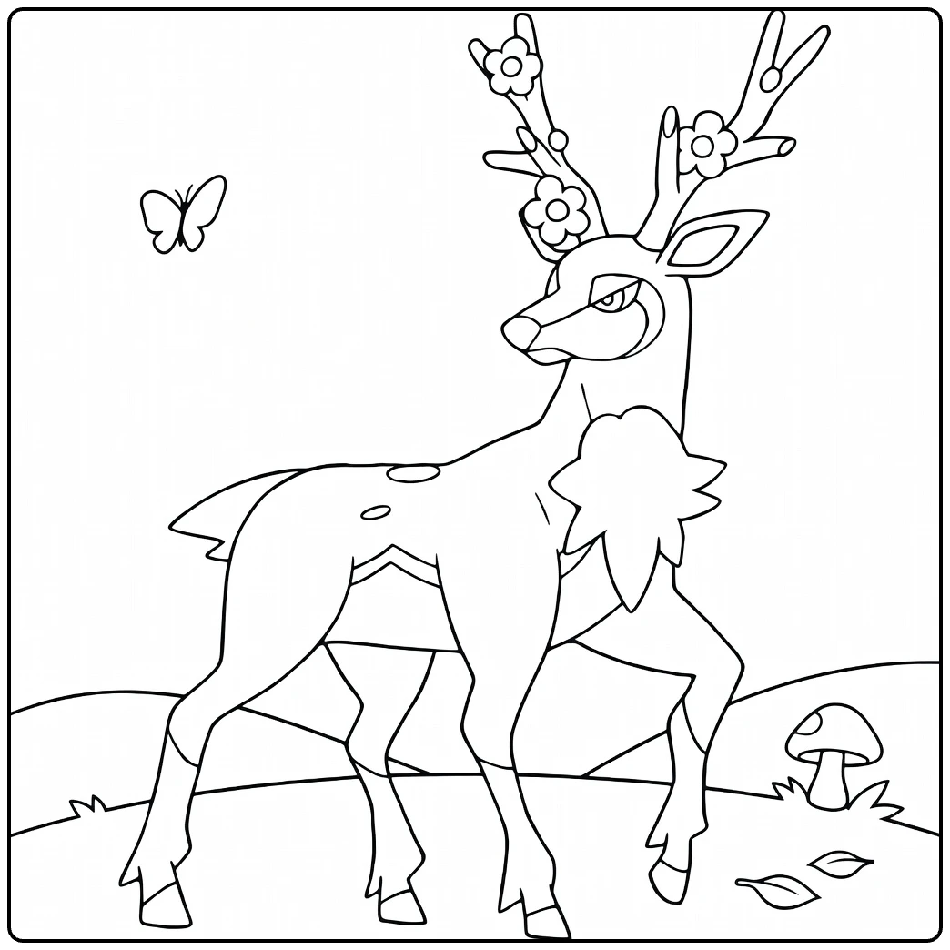 sawsbuck coloring page Pokemon hert with gewei flowers