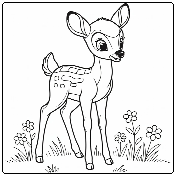 Cute Bambi in Peaceful Forest Meadow coloring page
