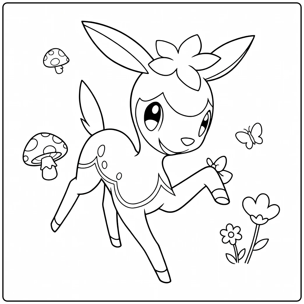 cute deerling coloring page in bloemige setting