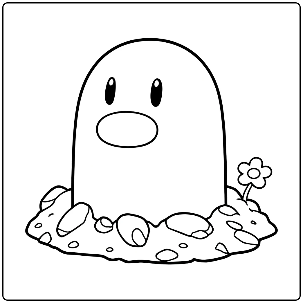 Cute Diglett Flower and Earth coloring page
