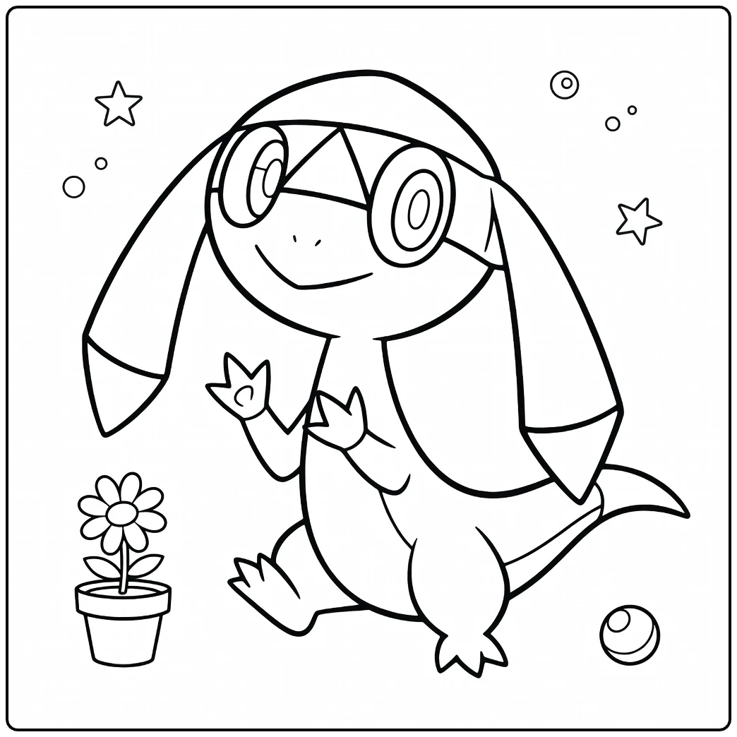 cute furfrou coloring page with glasses and flower