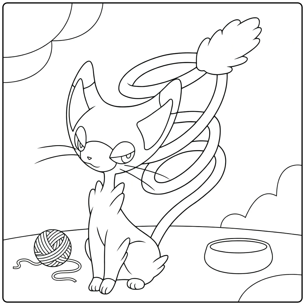 cute glameow coloring page with wol and voerbak