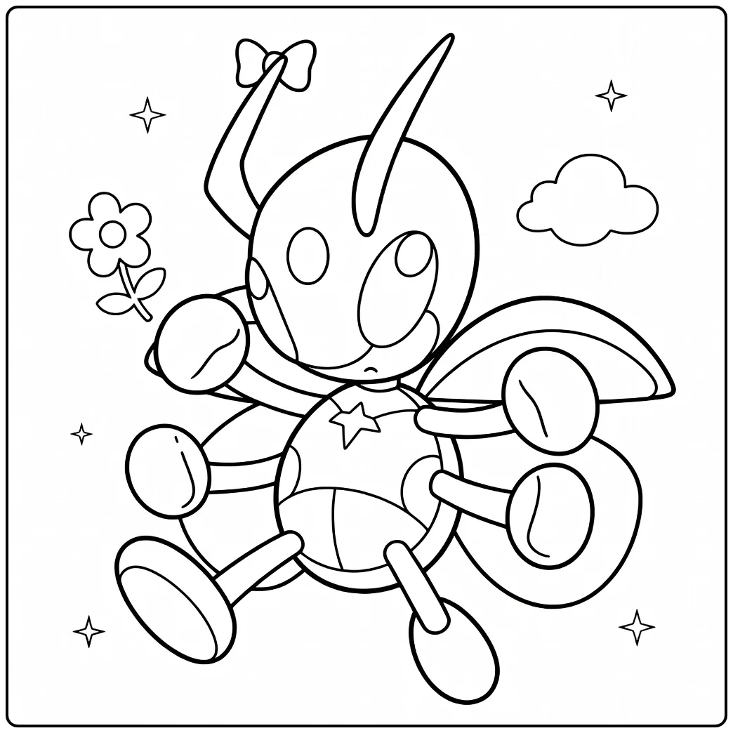Cute Ledian Flying with Flower coloring page