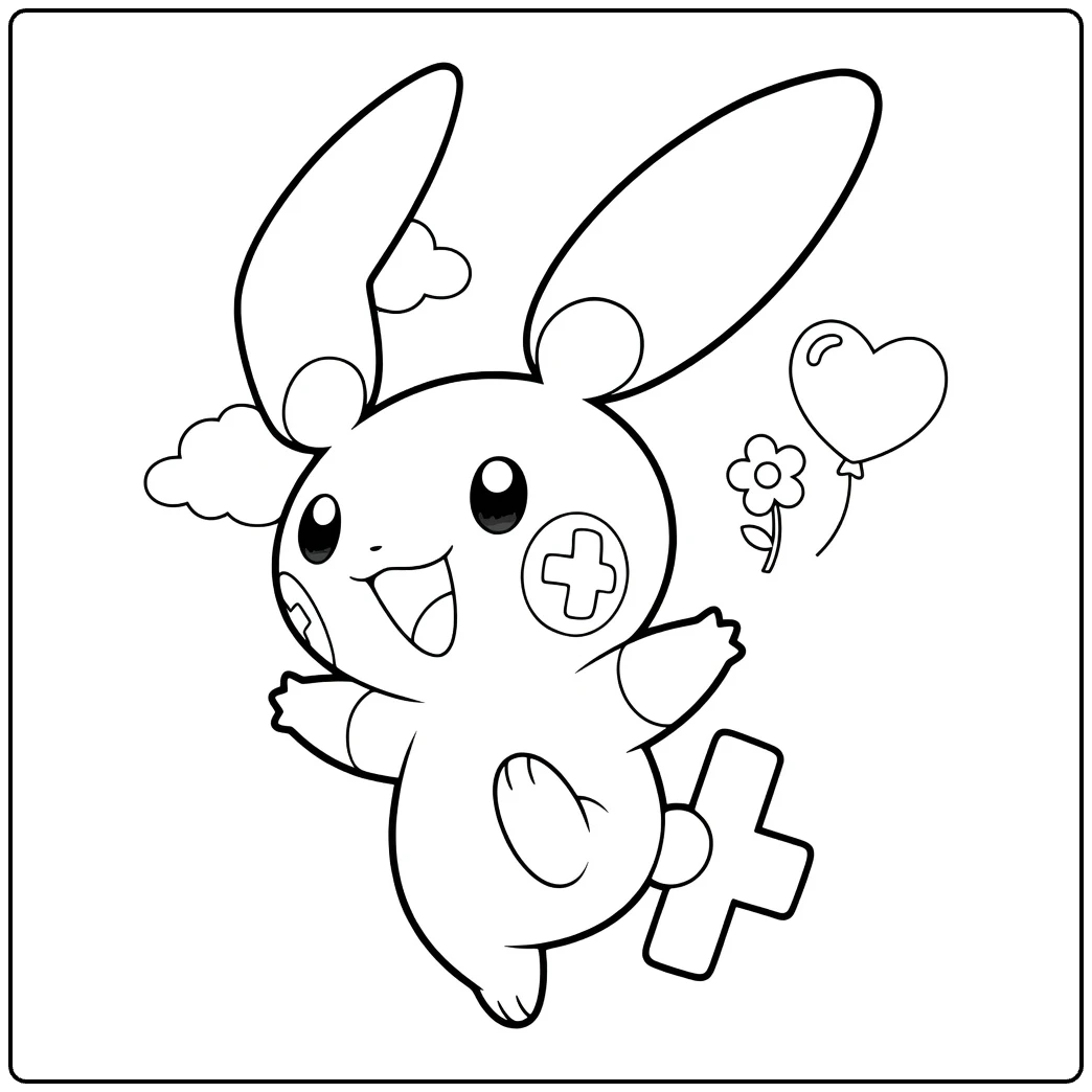 Cute Plusle in Happy Pose coloring page