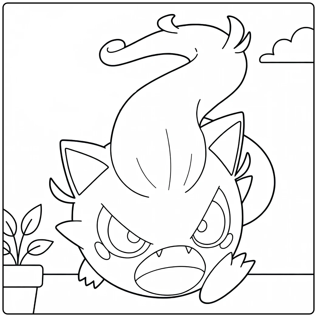 scream tail coloring page with felle blik and krulstaart
