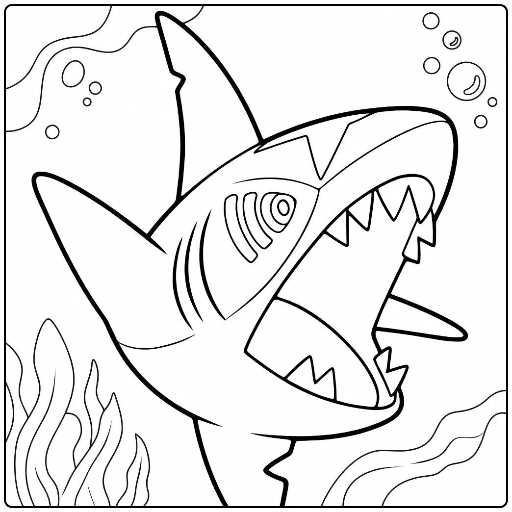 Sharpedo Underwater with Seaweed and Teeth coloring page