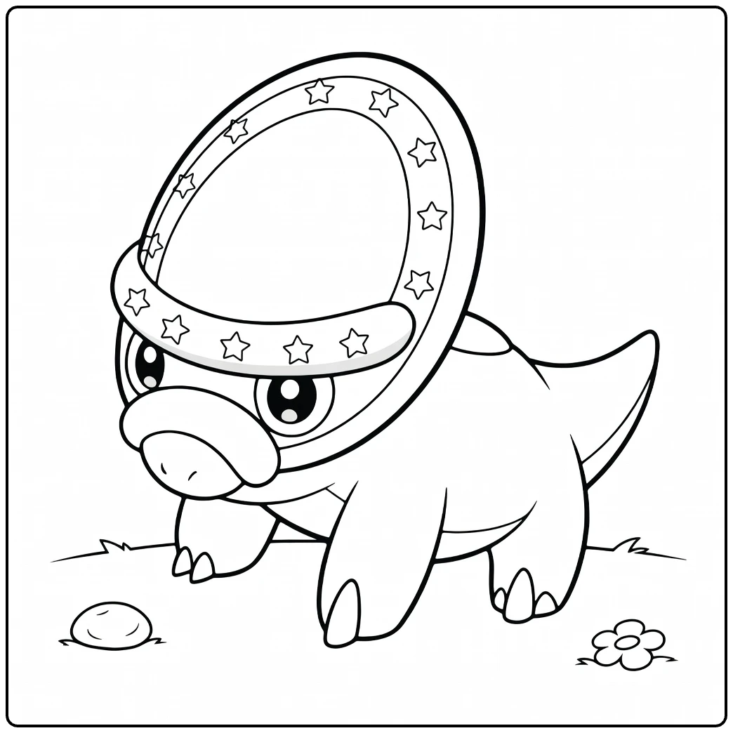 Shieldon Fun Pokemon on Grass with Small Rock coloring page