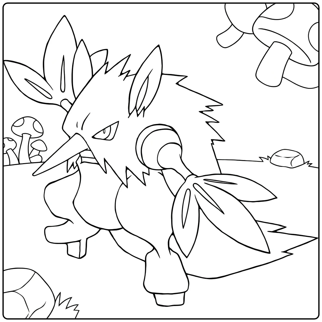 Shiftry in Forest with Mushrooms and Grass coloring page