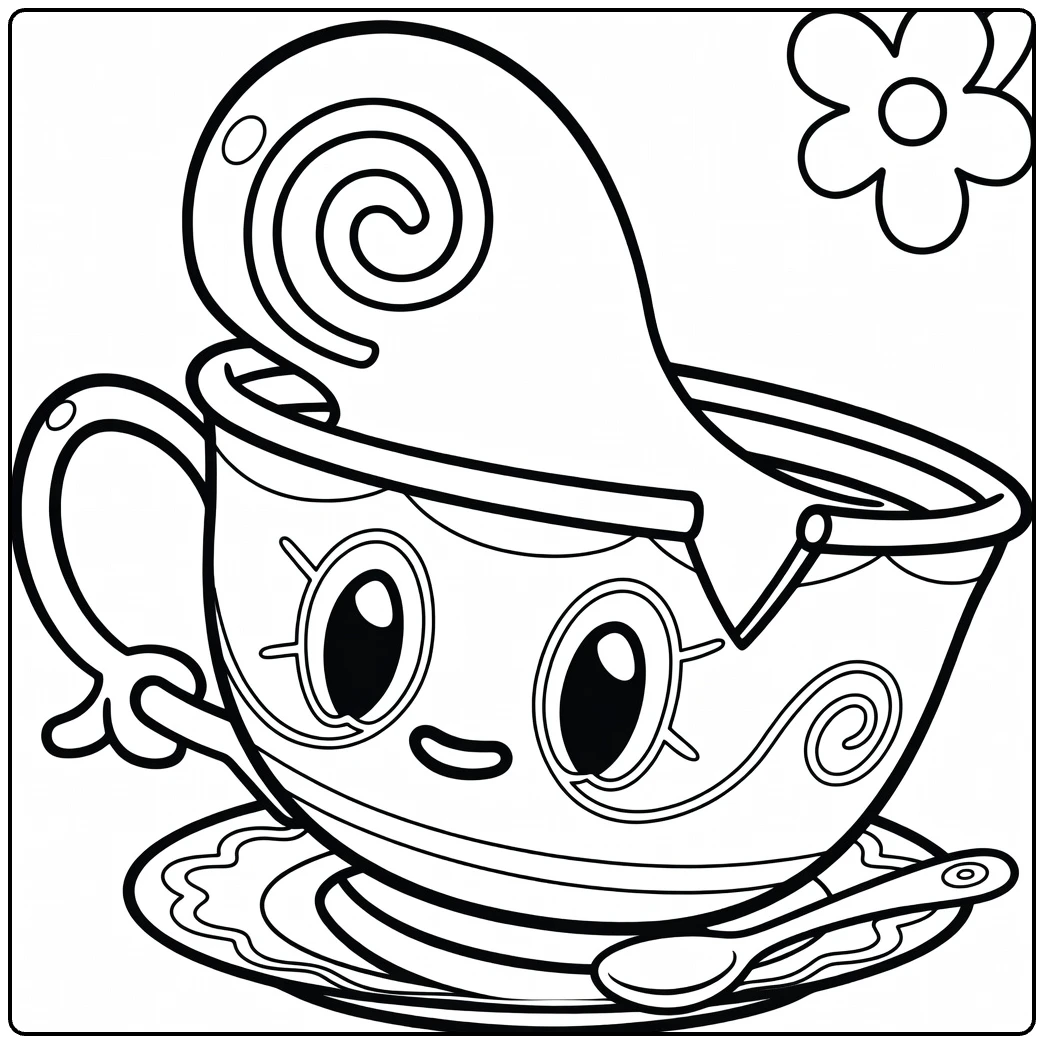 Sinistea Pokemon with Spoon and Saucer coloring page