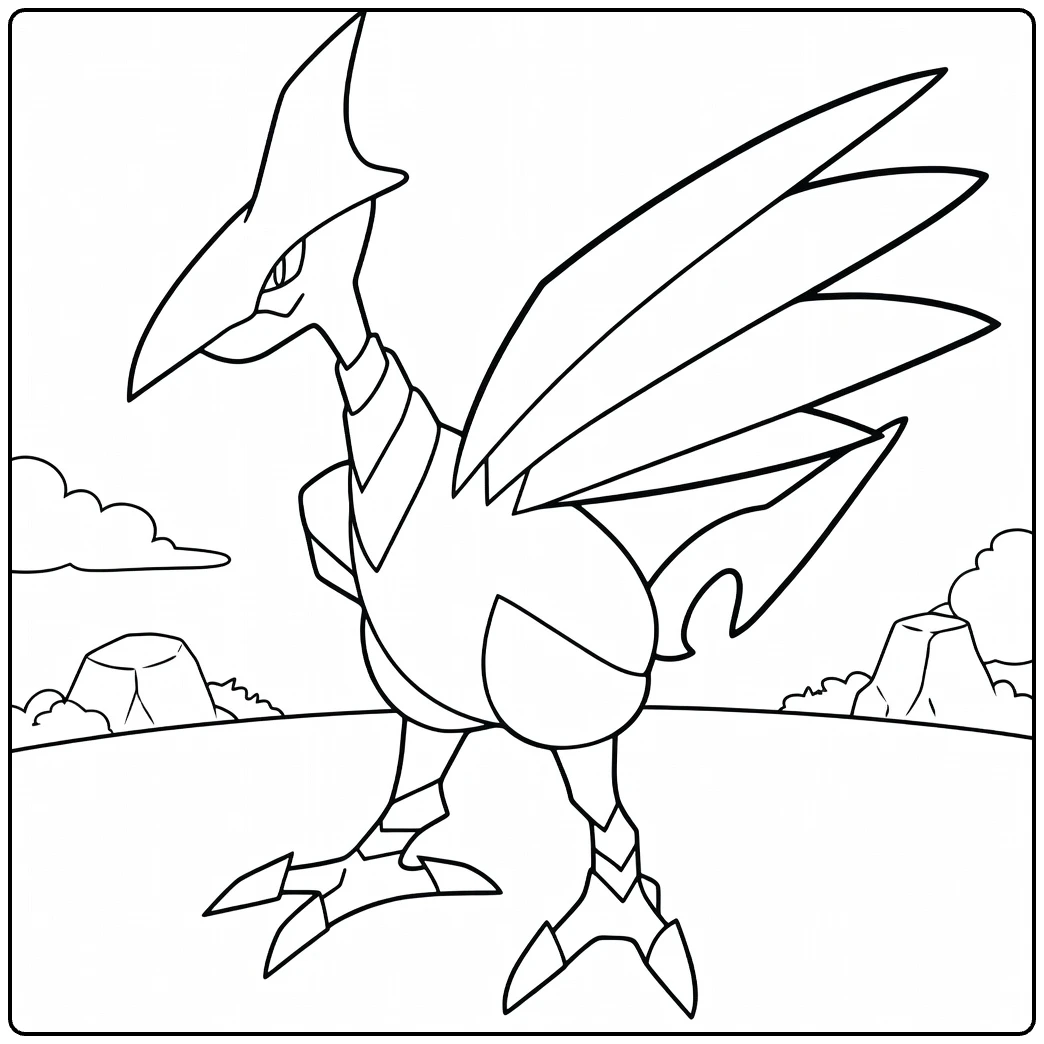 Skarmory in Dynamic Pose Landscape coloring page