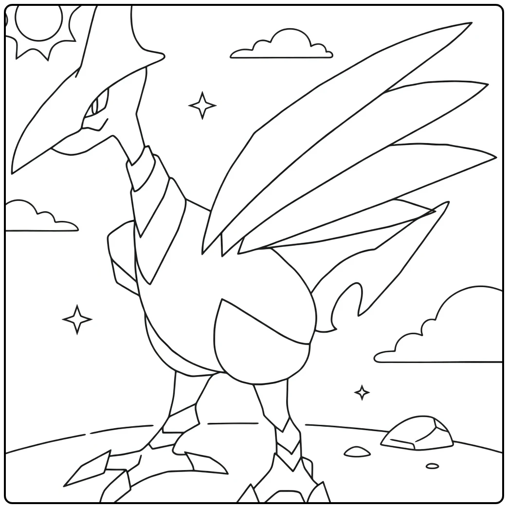 Powerful Skarmory on Rocks coloring page