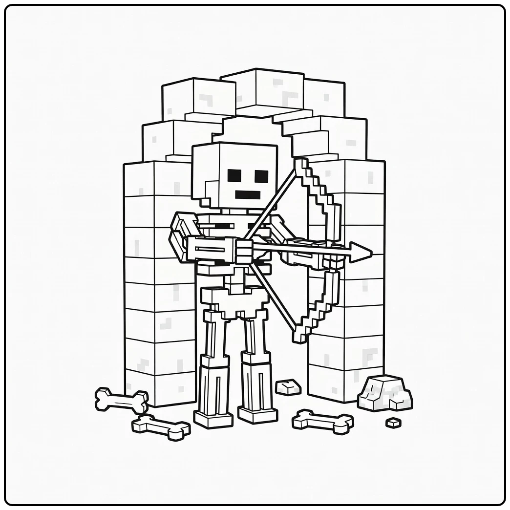 Skeleton with Next to Stone Arch Minecraft coloring page