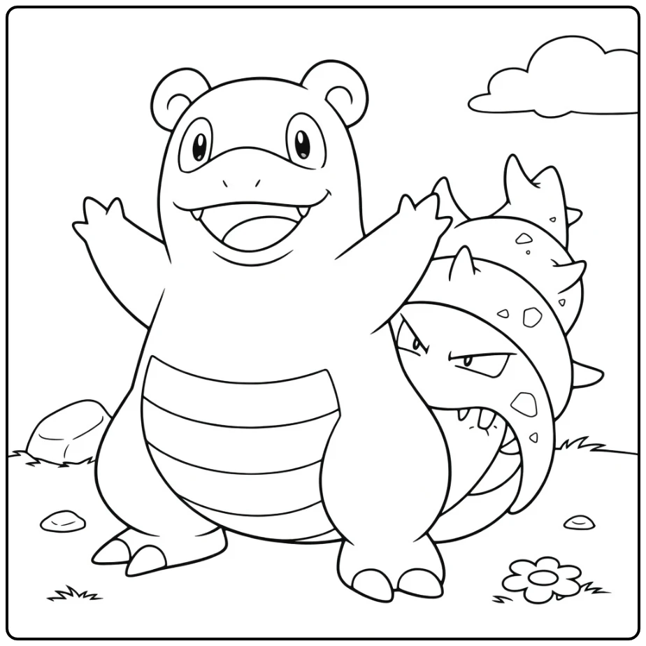 Slowbro Happy Slowpoke and Shellder coloring page